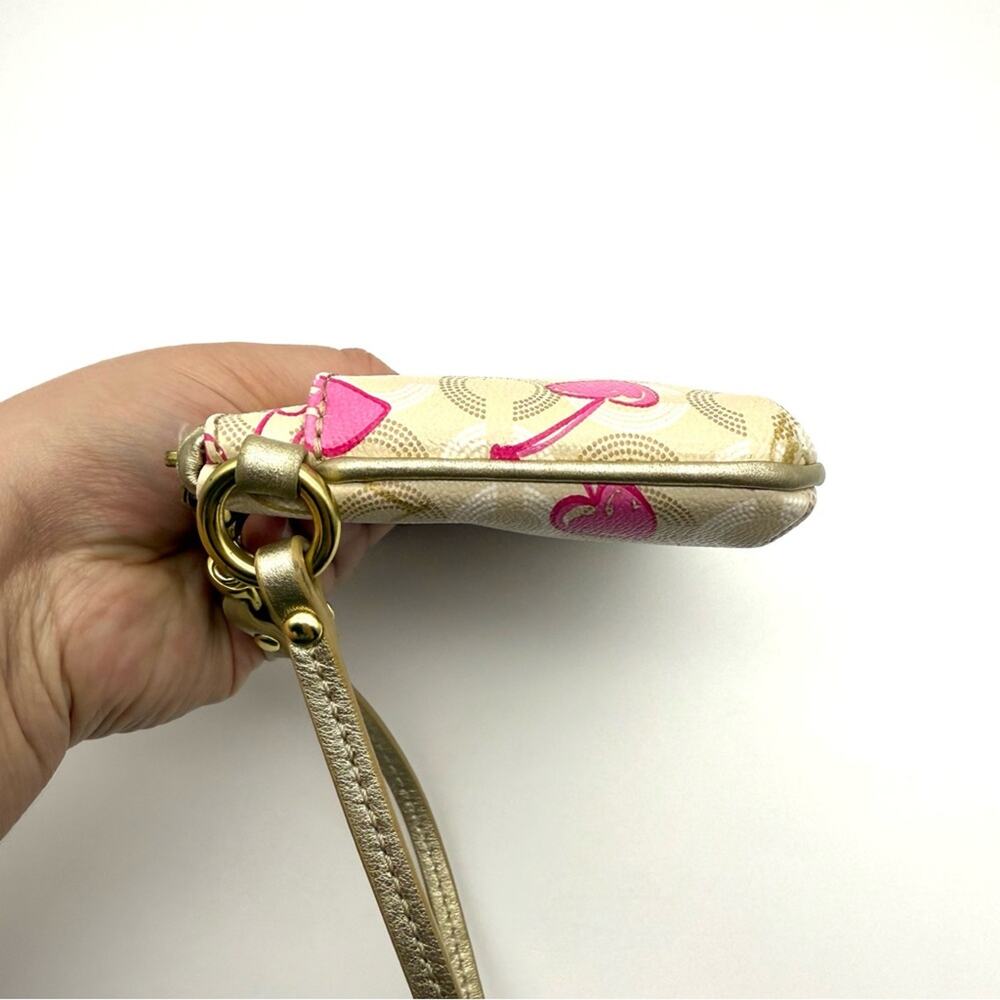 Coach Waverly Cherry Heart Signature Wristlet Khaki Pink 49240 BKHPK - Picture 5 of 15